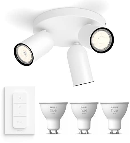 Philips Hue Pongee Aufbaustrahler (Weiß) - Warmweißes Licht - inkl. Hue Dimmschalter - Deckenstrahler 3 Flammig - GU10 - Hue White