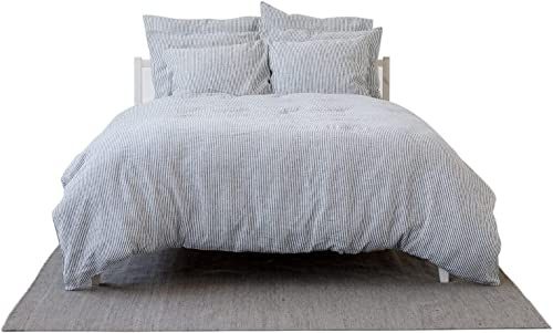 My Linen Home | 100% Stonewashed Leinen Bettwäsche Set | Single Set | 155x220 cm - 1 Deckenbezug | 1 Kissenbezug 40x80 cm | Streifen