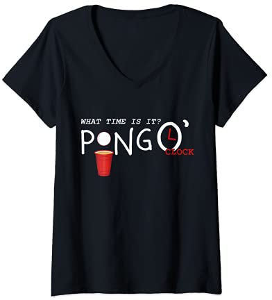 Damen Pong O'Clock Beer Pong Lustig Bierpong Team Damen Herren T-Shirt mit V-Ausschnitt