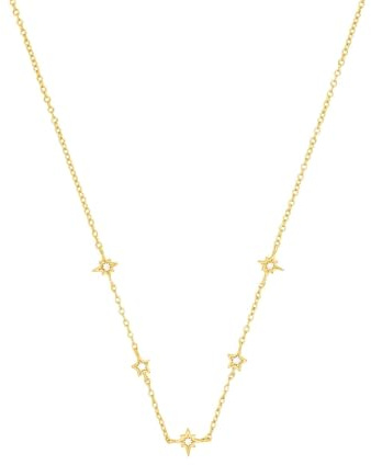 Amor Kette mit Anhänger 925 Sterling Silber Damen Halsschmuck, mit Zirkonia synth., 42+3 cm, Gold, Stern, Kommt in Schmuck Geschenk Box, 2032784