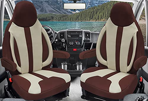 BREMER SITZBEZÜGE Maß Piloten Schonbezüge Sitzbezüge kompatibel mit Wohnmobil Ducato Weinsberg Adria Dethleffs Zubehör | 2er Schonbezug Set inkl. Armlehnen-Bezüge in Braun/Beige | WPL412