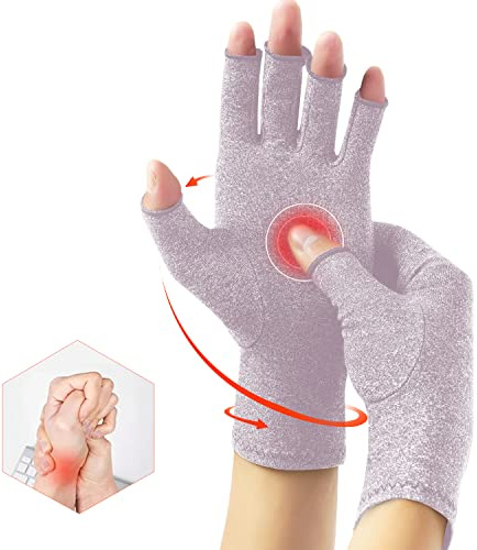 Waxden Guanti a compressione per artrite alleviano il dolore da reumatoide, RSI, tunnel carpale, guanti senza dita per computer e lavoro quotidiano, supporto per mani e articolazioni (L, Viola)