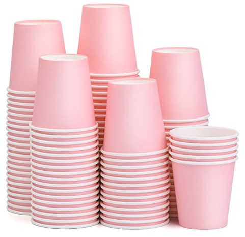[Paquete de 100] Vasos de papel de 3 onzas, vasos de baño desechables, vasos de enjuague bucal pequeños, mini tazas de espresso, picnic, oficina y viajes (rosa)