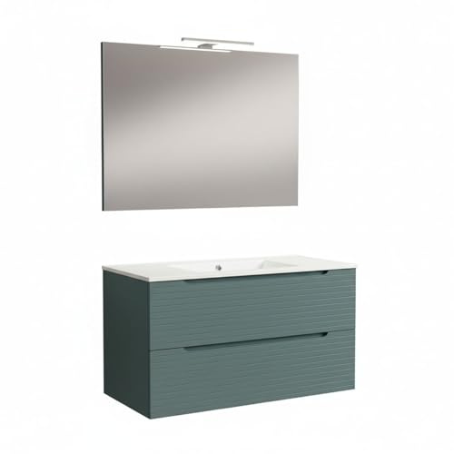 Kibath Set di mobili da bagno Boreal, 100 cm, 2 cassetti sospesi, finitura blu oceano opaco, realizzato in legno, grande