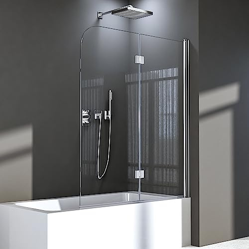 120x140cm Duschwand für badewanne Badewannenaufsatz Duschkabine mit 6mm Nano Glas Badewannen Duschwand Faltbar Badewanne Duschwand 120x140cm Duschtrennwand 2-teilig Faltwand