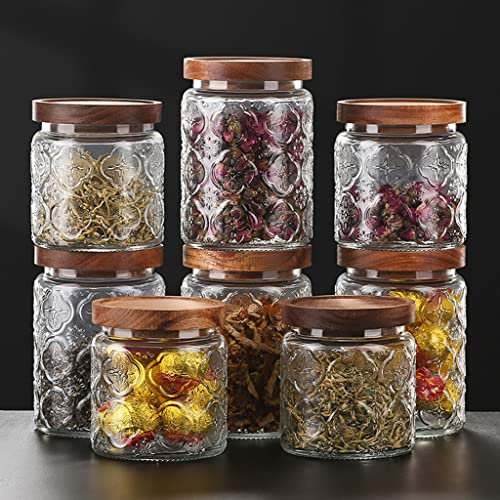 Imposta barattoli di vetro a 3 pezzi, contenitori di caramelle in rilievo vintage, contenitori for la conservazione dei cereali con coperchio, barattoli decorativi, bancone da cucina, dispensa, bagno