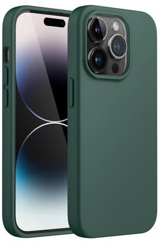 JETech Silikon Hülle für iPhone 14 Pro, Nachtgrün | Seidig Weiches Gefühl, Stoßschutz, Kratzfest, Mikrofaser-Innenfutter