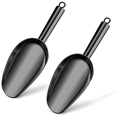 Herogo Mehlschaufel, Edelstahl Eisschaufel 2er-Set, Schwarz Abwiegeschaufel für Mehl Futter Kaffee Lebensmittel Süßigkeiten, Abfüllschaufel für Küche, Bar, Hochzeit, Buffet, Party, Spülmaschinenfest