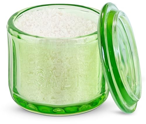 KooK Bodega de sal de vidrio, con tapa, vidrio prensado en relieve, recipiente de almacenamiento transparente, para café, azúcar, especias y dulces, 10 onzas (verde lima)