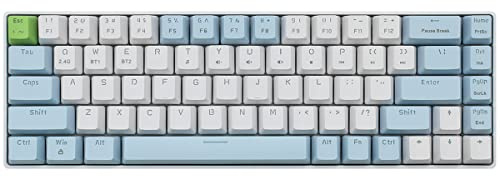 Qisan Mechanical Wireless Gaming Keyboard - 68 Keys, Red Switch, Mini Design (60%) - US Layout, Bluetooth - Blue and White
