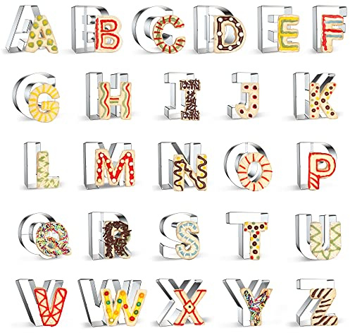 FUSOTO 26PCS Alphabet Letters Cookie Cutters Set, DIY Alphabet Cake&Cookie, Stainless Steel Cookie Cutters for Baking, Letters Shaped Baking Tool for Homemaking Biscuits, Cookie, Dough