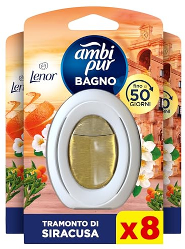 Ambi Pur Bagno Profumatore per Ambienti ad Azione Continua, 8 pezzi, Fragranza Arancia, Eliminazione e Prevenzione degli Odori, fino a 50 giorni di Profumo