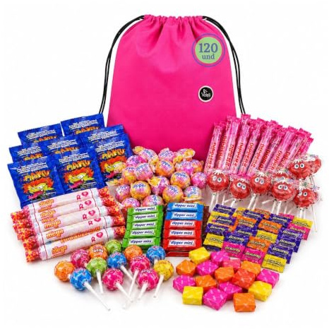 Mega pack 120 und Surtido de chuches y golosinas. Dulces para relleno piñatas,hasta 12 cucuruchos chucherías - Cumpleaños, Halloween Fiestas Infantiles,Navidad - Con MOCHILA regalo