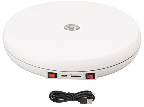 Rotierender Präsentationsständer, Elektrisch Drehbarer Präsentationstisch, LED-Licht, 25 cm, Geräuschlos, 20 Kg Tragkraft, Drehteller-Ausstellungsständer Für Schmuck(Weiss)