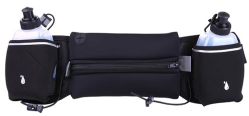 Laufgürtel mit Trinkflasche, Wasserdicht Bauchtasche, Lauf-Gürteltasche mit 2 Flaschen und Kopfhörerloch-Design fur Outdoor Sport, Jogging, Wandern, Fitness