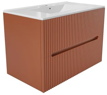 Vente-unique - Waschbeckenunterschrank hängend mit Einbauwaschbecken - 80 cm - Terracotta gerippt - PAVANI