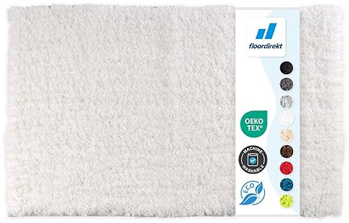 Floordirekt Badematte Sky Soft | Eckig & Rund | Badezimmerteppich | Extra flauschig | rutschfest & Schnell trocknend | Viele Farben & Größen (70 x 120 cm, Weiß)