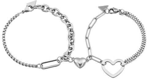 Emibele Herz-Paar-Armband-Set, Magnetisches Liebesarmband für Paare Titantic Freundschaftsversprechen Liebesarmband Kette, Herz-Paar-Armband Kette für Frauen Männer Valentinstag, Silber