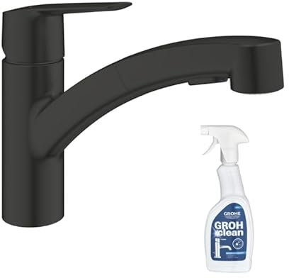 Robinet de cuisine avec douchette GROHE Start noir mat + nettoyant GrohClean