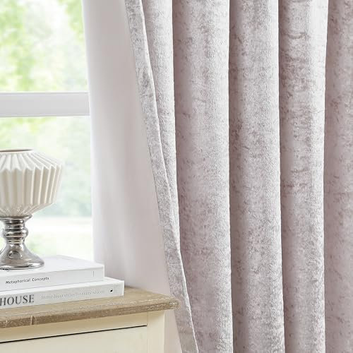 Bujasso Pink Crushed Velvet Pencil Pleat Room Darkening Christmas Window Curtain Panels 54 inches Long Microfiber Lining Light Blocking Window Drapes for Living Room Set of 2 Panels W46 x L54 Pink