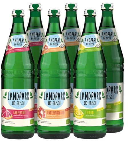 Landpark Bio-Erfrischungsgetränk Probierpaket 6 x 0,75 L in der Glasflasche | ohne Zucker und Süßungsmittel | mit Kohlensäure | Wasser mit Geschmack | Ideal auch für Kinder und Diabetiker