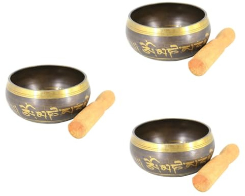 3 Stück Meditations-Klangschale, Klarinettentasche, heilende Klangschale, buddhistische Klangschale, Klangschale, Stürmer-Requisite, Entspannungsschale, Hand, Holzschlägel, tibetisches Kupfer, Holz
