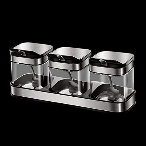 Gewürzboxen, transparentes Gewürzregal, Gewürztöpfe, 3-teilig, Vorratsbehälter, Gewürzgläser, Gewürzbox für die Küche zu Hause, Menage mit Deckel und Löffel, Gewürztöpfe-Set