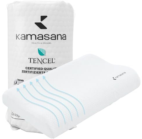 KAMASANA Orthopädisches Nackenstützkissen - Zwei Höhen - passend für Kissenbezüge 60 x 40 cm - Memory Foam Kopfkissen aus natürlichem Lyocell für Seitenschläfer, ergonomisches und festes Kissen
