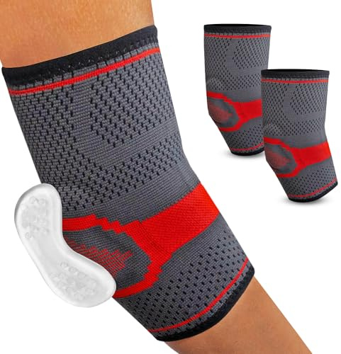 2 st Epicondylitis armbågsskydd för män och kvinnor med silikondyna massageapparat och kompression av 3D-tyg som andas. Armbågar för tendinit, tennisarmbåge, padel, crossfit och gym (Large)