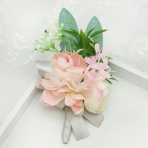Ansteckblume, einzigartiges Design, Ansteckblume für den Bräutigam, Braut, Handgelenk, Ansteckblume, handgefertigtes Armband, rosa Rose, Orchidee