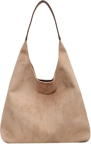Wildleder Handtasche Damen, Retro Wildleder Schultertasche, Damen Gross Tragetasche, Shopper Tasche Hobo Bag Slouchy Bag (Beige)