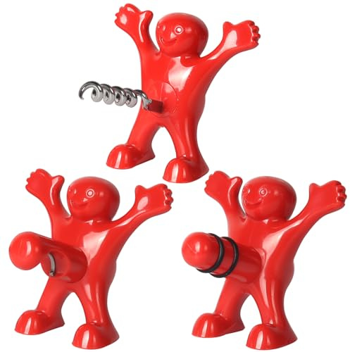ZIMAIC Composé de 3 Mignons Tire-Bouchons - Ouvre Bouteille Vin/Bière | Cadeau Original pour Amateurs Vin Homme et Femme - Idéal Noël, Anniversaire, et Usage Quotidien - Rouge