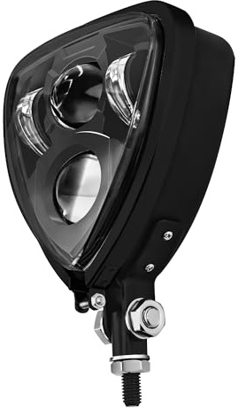 FATECIM Triangle Motorcycle LED Headlight Motorbike Hi/Lo Beam Headlamp Bottom Mount Head Light Lamp Clear Lens Universal for Harley Kawasaki Honda Yamaha Suzuki Chopper Cafe Racer Bobber Black