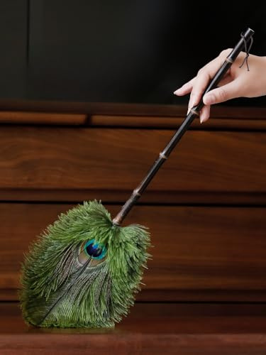 Ostrich chicken feather dust collector that can be used for decoration, used for electrostatic dust removal, peacock feather decoration(Peacock Feather, Medium duster 45cm * 10cm)