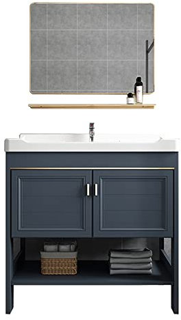 Meuble de salle de bain avec dessus d'évier - Lavabo simple sur pied - Lavabo à laver - Lavabo à main avec étagères de rangement pour jardin, garage, camping - Blanc