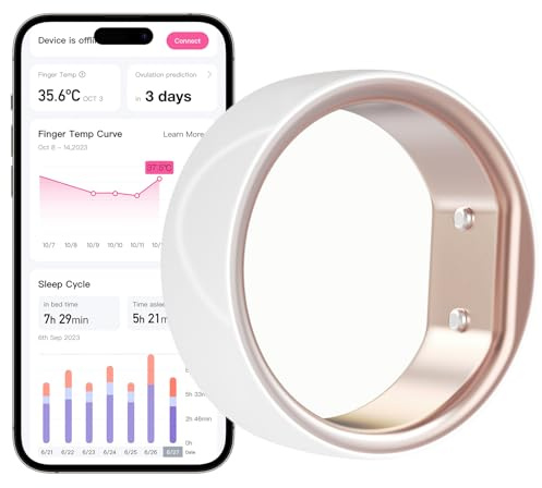 femometer Anillo Inteligente para Seguimiento de la fertilidad y la ovulación, Sensor portátil de Control de Temperatura con aplicación de sincronización automática, Talla 6