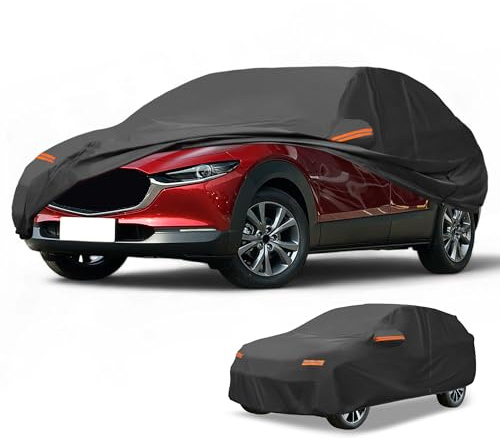 Partuto Waterproof Car Cover for Mazda CX-30 Black w/Left Side Zippers | Outdoor Waterproof All Weather Sun Rain Protection, Black, with Left Side Zippers