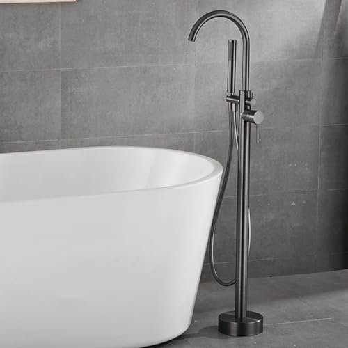 ASerZenith Badewannen-Duschmischbatterie-Set, freistehende Badewannenarmatur, grau, Badewannenmischbatterien mit Dusche, Einhebelmischer, 360° schwenkbarer Auslauf, Badezimmermischbatterie mit Dusche