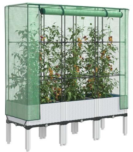Xichuzi Hochbeet mit Gewächshaus-Aufsatz Rattan-Optik 120x40x140 cm, Palettenrahmen, Hochteich, Gemüsebeet, Kräuterregal Balkon, Blumenbeet, Kräuterspirale, Tomatenbeet, Pflanzhochbeet - 4015848
