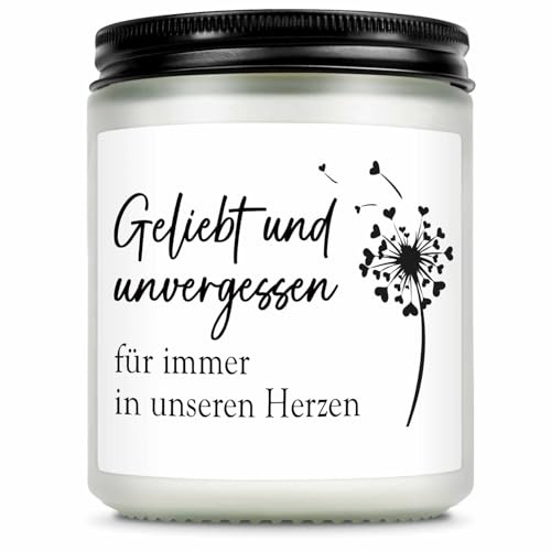Giftasy Trauer Geschenk, Trauergeschenk mit Spruch, Trauerkerze, Trauergeschenke für Hinterbliebene, Trostlicht, Erinnerungskerze, Geliebt und unvergessen