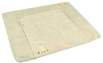 Sterntaler Wickelauflagenbezug Giraffe & Löwe 80x90cm – Saugfähige Baumwolle mit abtrennbarem, wasserundurchlässigem Frottee-Teil – süße Stickereien – Wickelunterlage für Unterwegs, steingrau