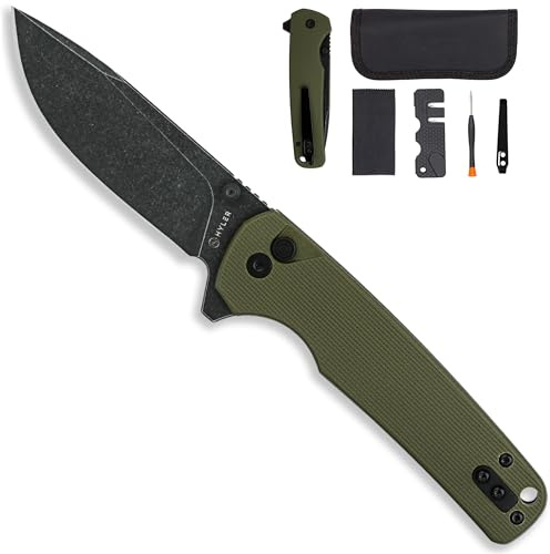 HYLER Mamba Button Lock Folding Pocket Knife - 3.46 14C28N - Green Handle
