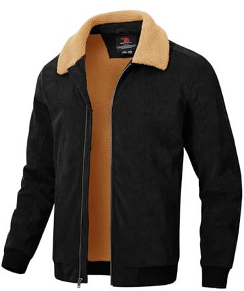 Rdruko Winterjacke Herren Warme Fleecejacke Sherpa Jacke Männer Winter Gefütterte Cordjacke-Schwarz M