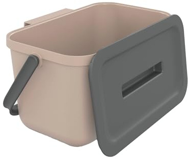 SUNDIS Loops, 4L Mülleimer für Mülltrennung im Innenbereich, taupe | Rechteckig, aus Kunststoff, mit Deckel und Tragegriff, ideal für Bioabfälle, Küche, Kantine, Restaurant, Pausenraum
