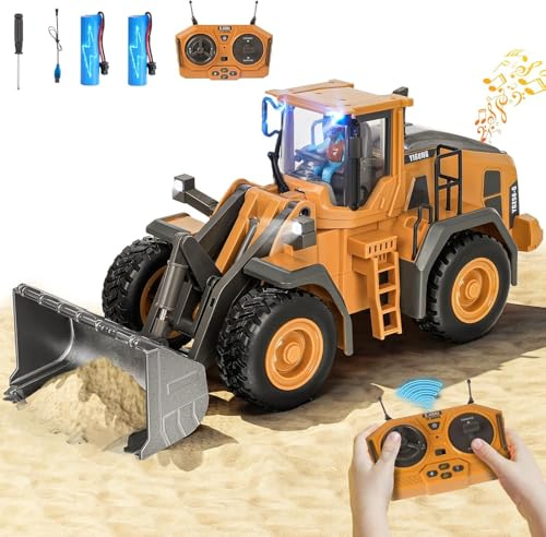 Nzkeuf Excavadora RC, Retroexcavadora Radiocontrol con Luz y Sonido, 2,4 GHz Excavadora Teledirigida con Pala de Metal, Vehículos de Construcción para Niños de 3 a 12 Años