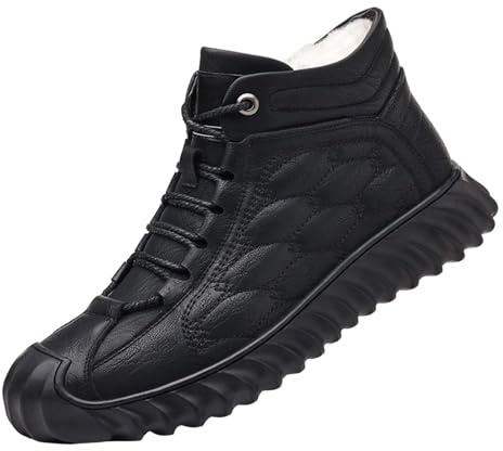 Scarpe invernali da uomo, imbottite, scarpe da neve, antiscivolo, morbide, per il tempo libero, in tinta unita, stivaletti piatti morbidi, Nero , 40 EU