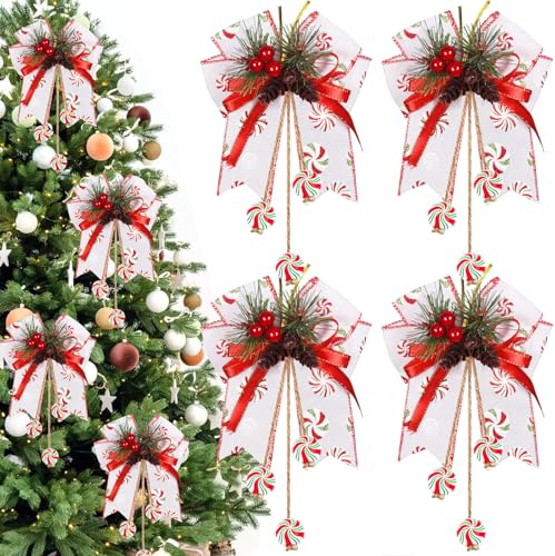 4 Stück Weihnachtsschleifen, Schleifen Weihnachtsbaum, Rote Schleifen Weihnachtsbaumschmuck, Weihnachtsbaum Deko, Geschenkschleifen Weihnachten, Schleife Weihnachten für Weihnachtskranz Geschenke Deko