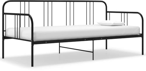 HaoChrymec Schlafsofa Bettgestell Schwarz Metall, Klappbar für Tagesbett & Einzelbett, tagesbett, einzelbett, Für Gästezimmer & Wohnzimmer, 90x200 cm
