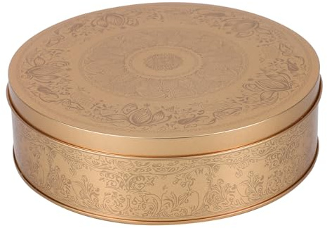 Angoily Tinplate Cake Pan with Lid Small Metal Dessert Storage Box Cookie Case for Baking and Party Treats