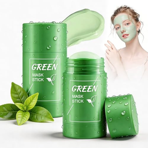 2 Piezas Máscara de Té Verde,Green Tea Mascarilla Limpiadora Facial Mask Stick,Mascarilla de Arcilla Purificadora de Té Verde,Limpieza Profunda,Control Aceite,Minimiza poros y Puntos Negros